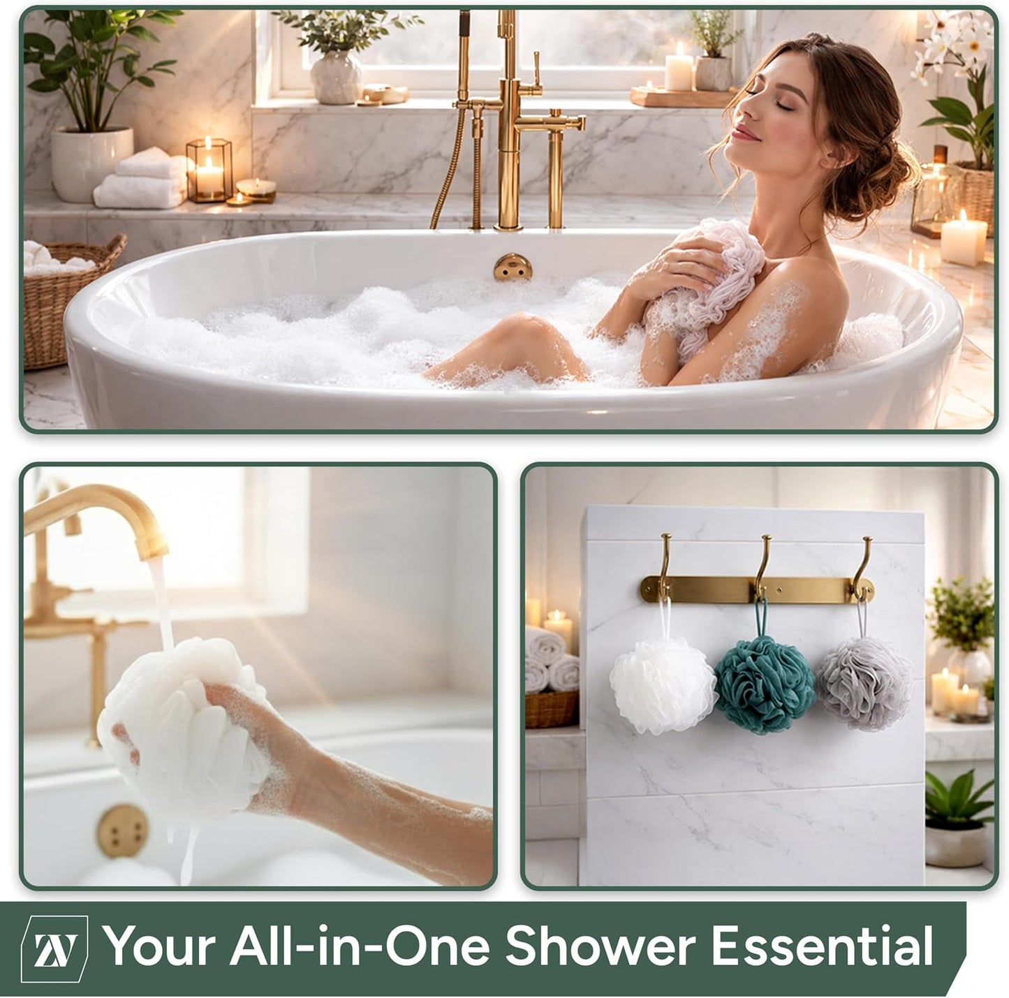 Zuvo Loofah Bath Sponge (Pack of 4) – Soft &amp; Durable Shower Puffs for Deep Exfoliation – Unisex Body Scrubber, Eco-Friendly and Skin-Safe, Assorted Colours