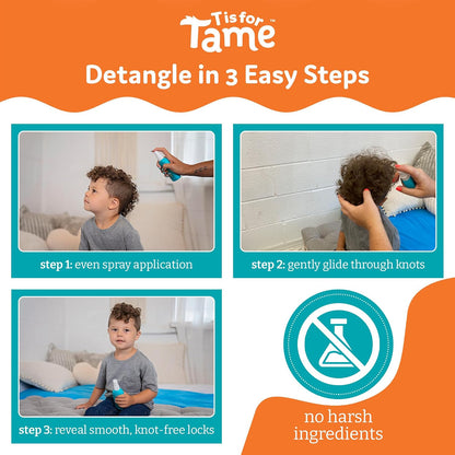 T is for Tame Detangler - Taming and Detangling Spray for Babies, Toddlers &amp; Kids – Effortlessly Untangles Knots, Calms Frizz &amp; Static for Smooth, Manageable Hair. 125mL