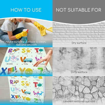 Baby Bath Mat Non Slip for Tub, 100 * 40cm Long Bathroom Bathtub Mat, Anti Slip Shower Mat with Suction Cups and Drain Holes, Alphabet