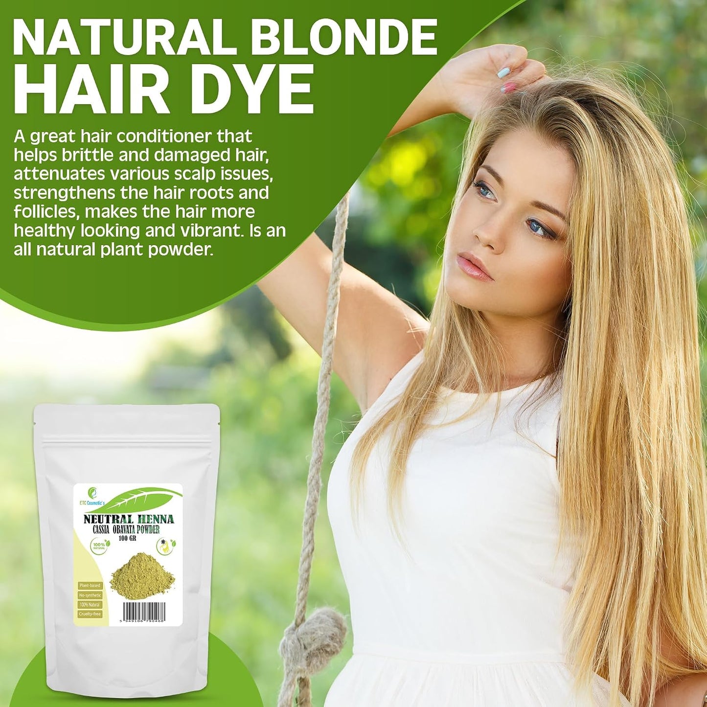 Cassia Obovata Powder (Neutral Henna, cassia powder) - 100 gr - Has conditioner and scalp balancing properties, gives strength and shine, improves the appearance of the hair.