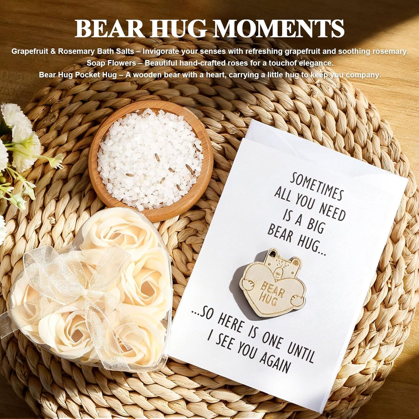 Sending Hugs Pamper Gifts Box for Women, Hug in a Box Care Package for Her with Pocket Hug Token, Relaxation Bath Gifts Set Thinking of You Birthday Gift for Women Friends Bestie Sister