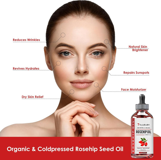 Rosehip Oil for Face, Skin 120ml, 100% Pure Cold Pressed Natural, Unrefined, Hydrating, Nourishing &amp; Moisturising Carrier Oil, Organic Rose hip Seed Oil for Skin, Nails &amp; Hair