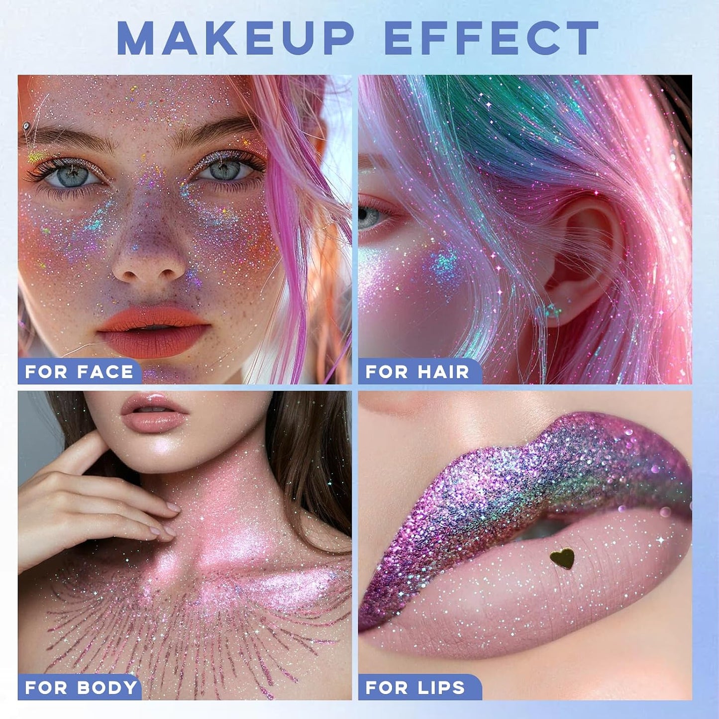 Noerrors Roll-on Holographic Body Glitter Gel for Body Face Hair, Sparkle Chameleon Color Changing Chunky Mermaid Sequins Body Glitter Gel Festival Party Body Shimmer Glitter Makeup # Sparkling Pink