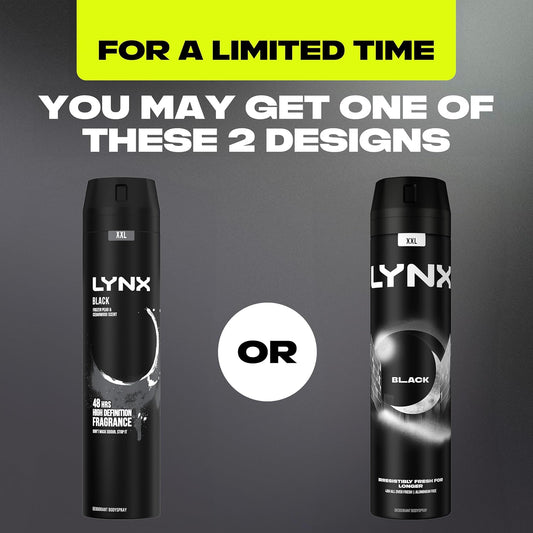 Lynx XXL Black 48 hours of odour-busting zinc tech Aerosol Bodyspray deodorant 250 ml