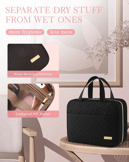 HOTOR Travel Toiletry Bag - Toiletry Bags for Women with Hanging Hook - Spacious Travel Bags for Women/Big Comparment, Makeup Bag Waterproof Travel Essentials, Black, 28.4 x 22.6 x 8.1 cm
