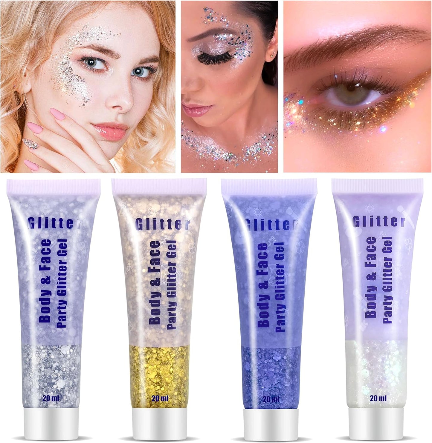 Body Glitter Gel,4pcs Face Glitter Hair Glitter Gel Set Festival Accessories for Body,Hair DIY Art Party Makeup Decoration