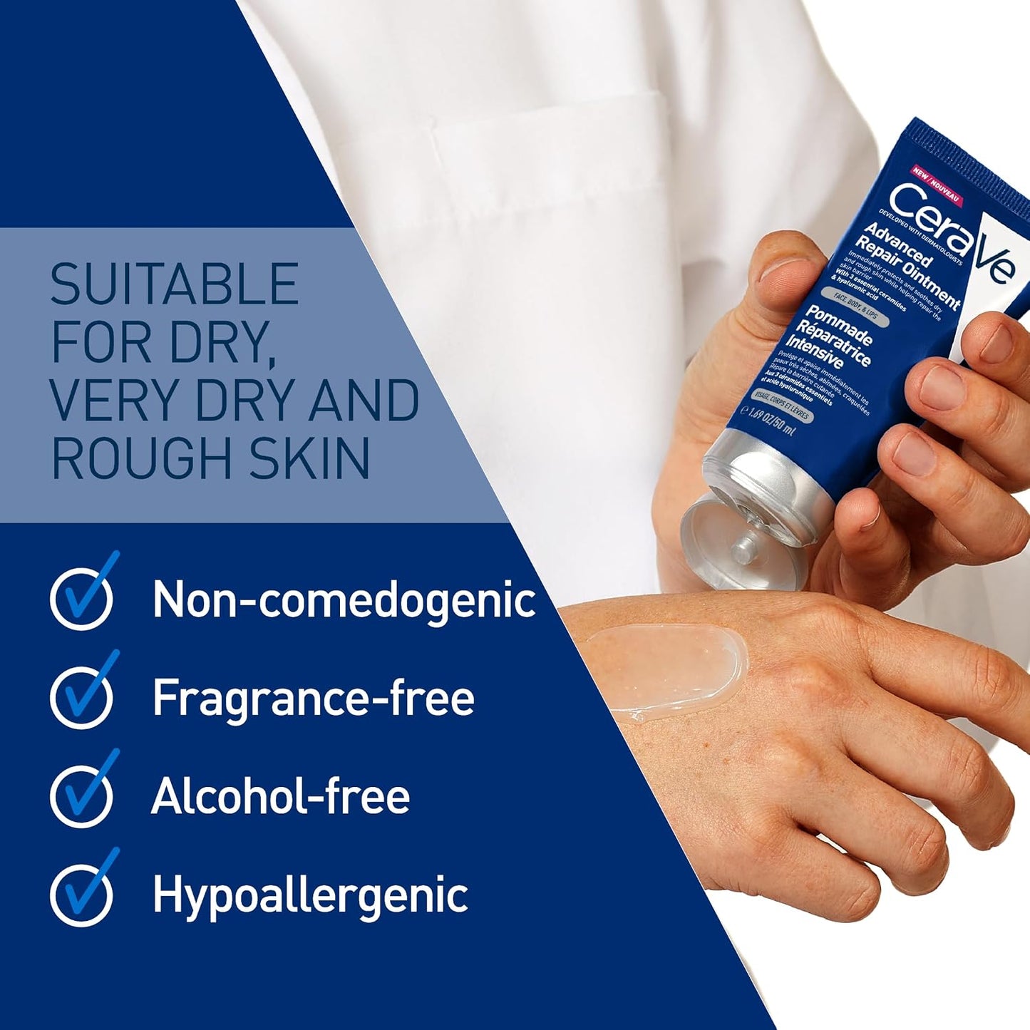 CeraVe Advanced Repair Ointment, Multi-Purpose Relief for Very Dry Chapped Skin, Face, Body &amp; Lips With 3 Essential Ceramides, Petrolatum, Hyaluronic Acid, Dermatologist Developed, 50ml