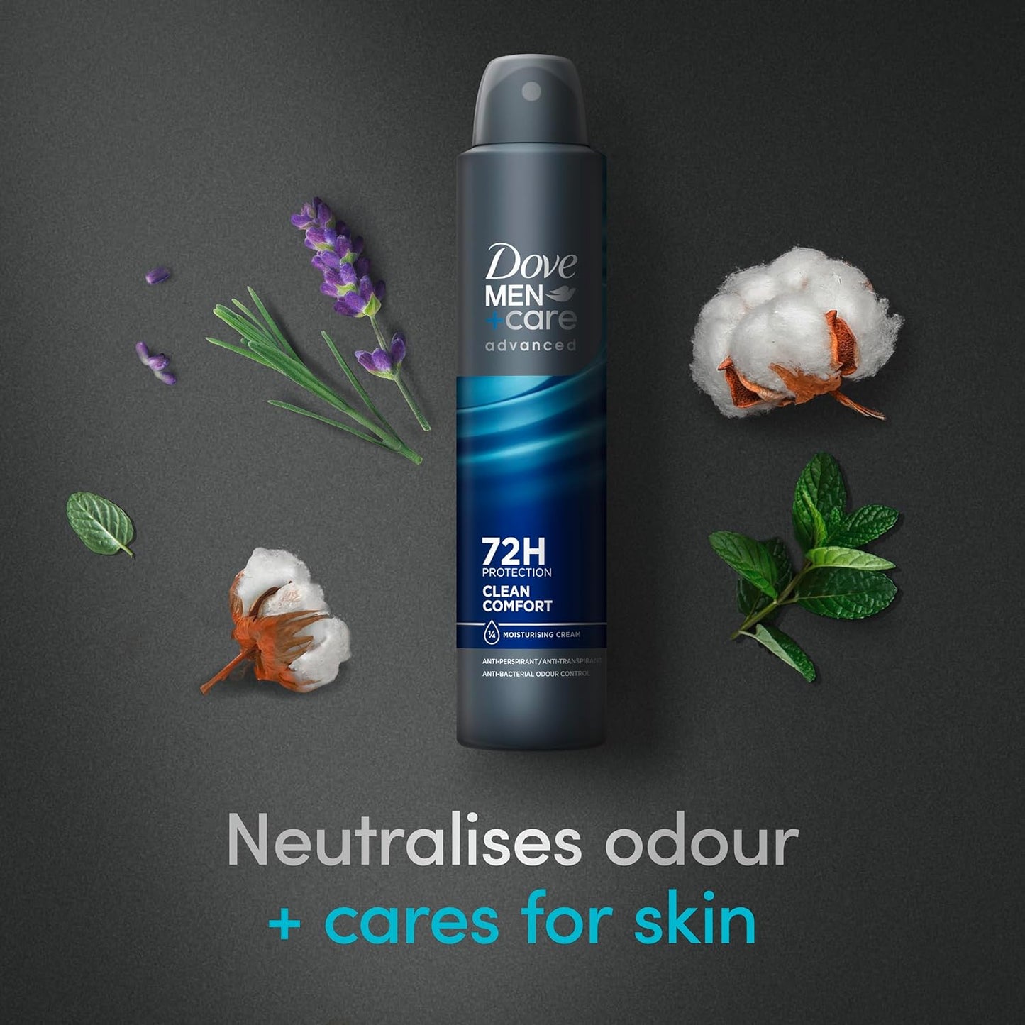 Dove Men+Care Advanced Clean Comfort Anti-Perspirant Aerosol Deodorant Spray with Anti-Odour technology &amp; ¼ moisturising cream for 72 hour protection against sweat and odour 200 ml