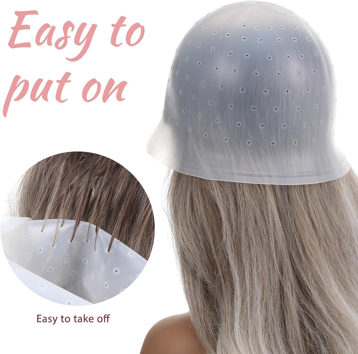Punched Silicone Highlight Hair Cap with Needle, Professional Reusable Highlighting Poked Hole Caps with Hooks for Color Hair Salon Hairdressing Dyeing Staining Tools for Women Men
