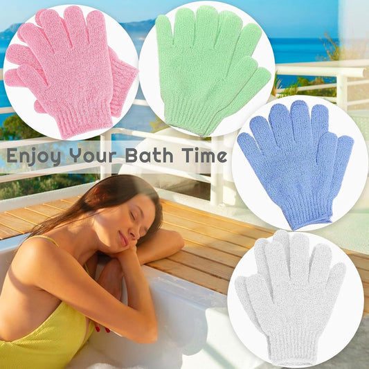 8 Pcs Shower Gloves Exfoliating, Double Sided Deep Clean Body Exfoliator Scrub for Women &amp; Men (4 Pairs) Shower Gloves Bath Sponge Exfoliating Mitt for Shower, Spa, Massage, Dead Skin Cell Remover