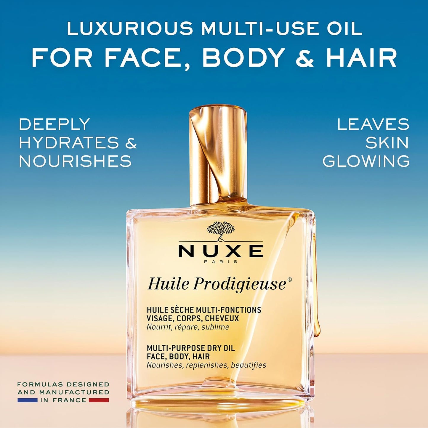 Nuxe Huile Prodigieuse Multi-Purpose Dry Oil for Face, Body and Hair, Iconic Dry Oil, Nourishes, Repairs &amp; Enhances Skin &amp; Hair, Multi-Purpose Vegan Formula