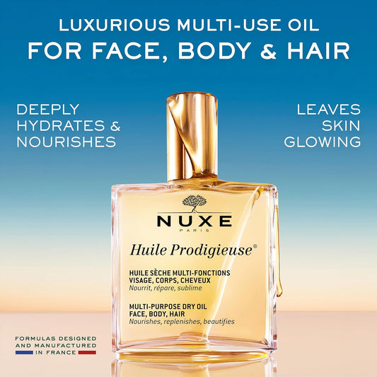 Nuxe Huile Prodigieuse Multi-Purpose Dry Oil for Face, Body and Hair, Iconic Dry Oil, Nourishes, Repairs &amp; Enhances Skin &amp; Hair, Multi-Purpose Vegan Formula