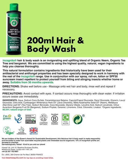 Incognito Java Citronella Hair &amp; Body Wash 200ml - Insect and Mosquito Repellent - Nourishes and Promotes Healthy Strong Hair and Skin - Reduces Dandruff &amp; Head Lice - Suitable For Both Men and Women