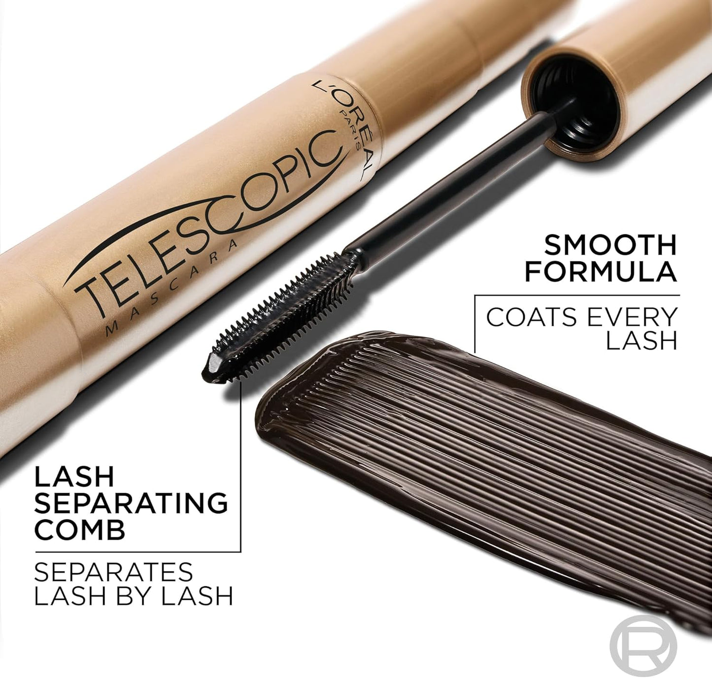 L'Oréal Paris Mascara, Telescopic Original Mascara to Achieve Dramatic Length &amp; Definition, Up to +71% Lengthening Effect, Smudge-Resistant and Long-Wearing Formula for Up to 36H Wear, 8ml