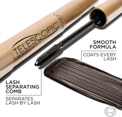 L'Oréal Paris Mascara, Telescopic Original Mascara to Achieve Dramatic Length &amp; Definition, Up to +71% Lengthening Effect, Smudge-Resistant and Long-Wearing Formula for Up to 36H Wear, 8ml