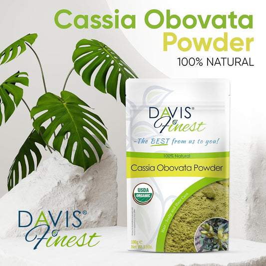 Davis Finest Organic Cassia Obovata Powder 100g, Neutral Henna Natural Hair Strengthening, Hair Mask, Blonde Hair Dye, Shine Conditioner