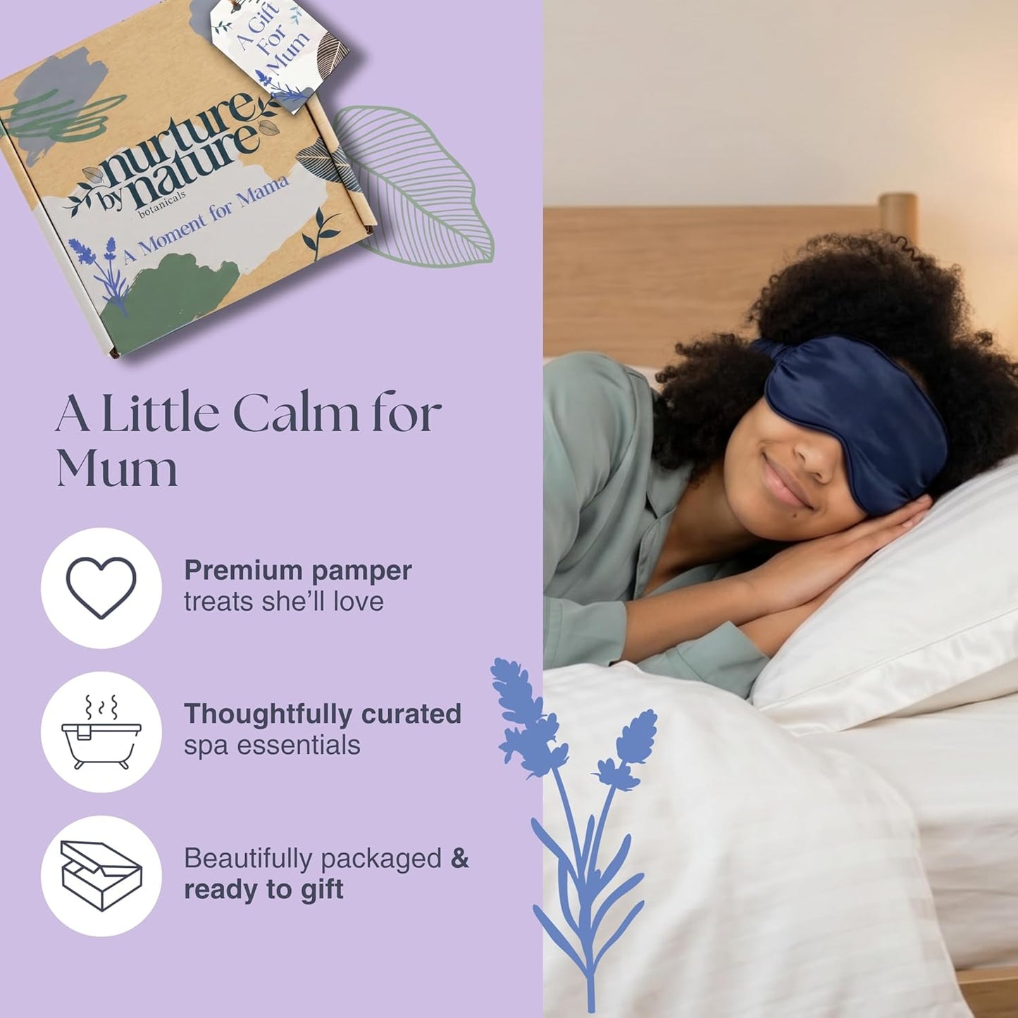 Nurture by Nature Spa Collection Gift Set – 6 Pcs Relaxing Pamper Gifts for Women with Bath Salts, Body Butter, Sleep Mask &amp; More, Valentines Day Gift for Her, Mothers Day Gift Idea, New Mum Present