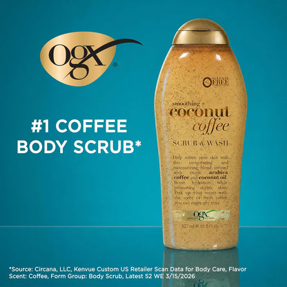 OGX Coffee Scrub and Wash, Coconut 19.5 Fl Oz