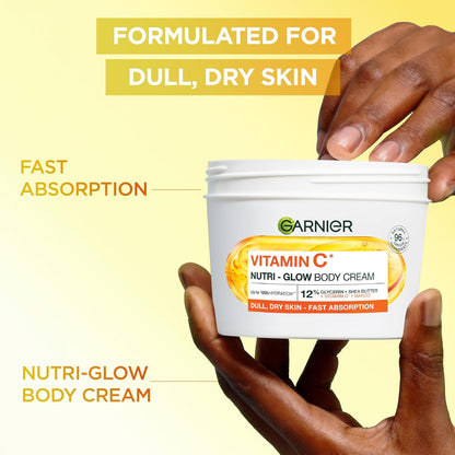 Garnier Vitamin C* Nutri – Glow Body Cream, for Dry &amp; Dull Skin, Fast absorbing, Vegan Formula, Instant Skin Hydration, Approved by Cruelty Free International, 380ml