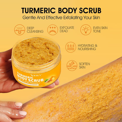 Body Scrub,Turmeric Exfoliating Body Scrub, with Coconut Oil &amp; Vitamin C, Gently Exfoliate Body Hand and Foot Scrub, Natural Deep Cleansing,Moisturized Skin for Women and Men, 11.28oz/320g