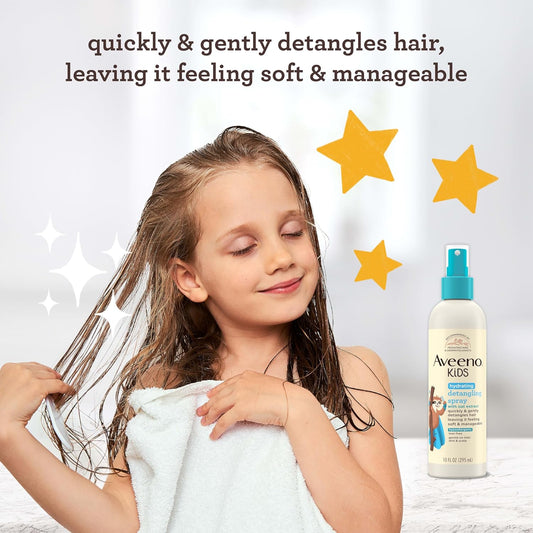 Aveeno Kids Hydrating Detangling Spray with Oat Extract, Quickly &amp; Gently Detangles Kids' Hair, Tear-Free &amp; Suitable for Skin &amp; Scalp, Light Fragrance, Hypoallergenic, 10 fl. Oz