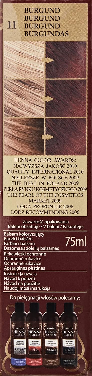VENITA - Henna Color Balm - 75ml - Burgundy - Unisex - 24 Shades Available - Natural and Shiny Finish