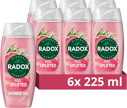 Radox Mineral Therapy Feel Uplifted Body Wash Shower Gel uniquely blended with herbs, minerals, and a grapefruit &amp; ginger fragrance for an uplifting experience 225 ml, Pack of 6