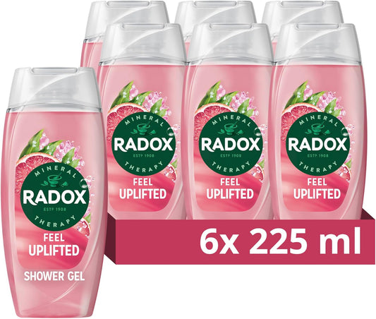 Radox Mineral Therapy Feel Uplifted Body Wash Shower Gel uniquely blended with herbs, minerals, and a grapefruit &amp; ginger fragrance for an uplifting experience 225 ml, Pack of 6