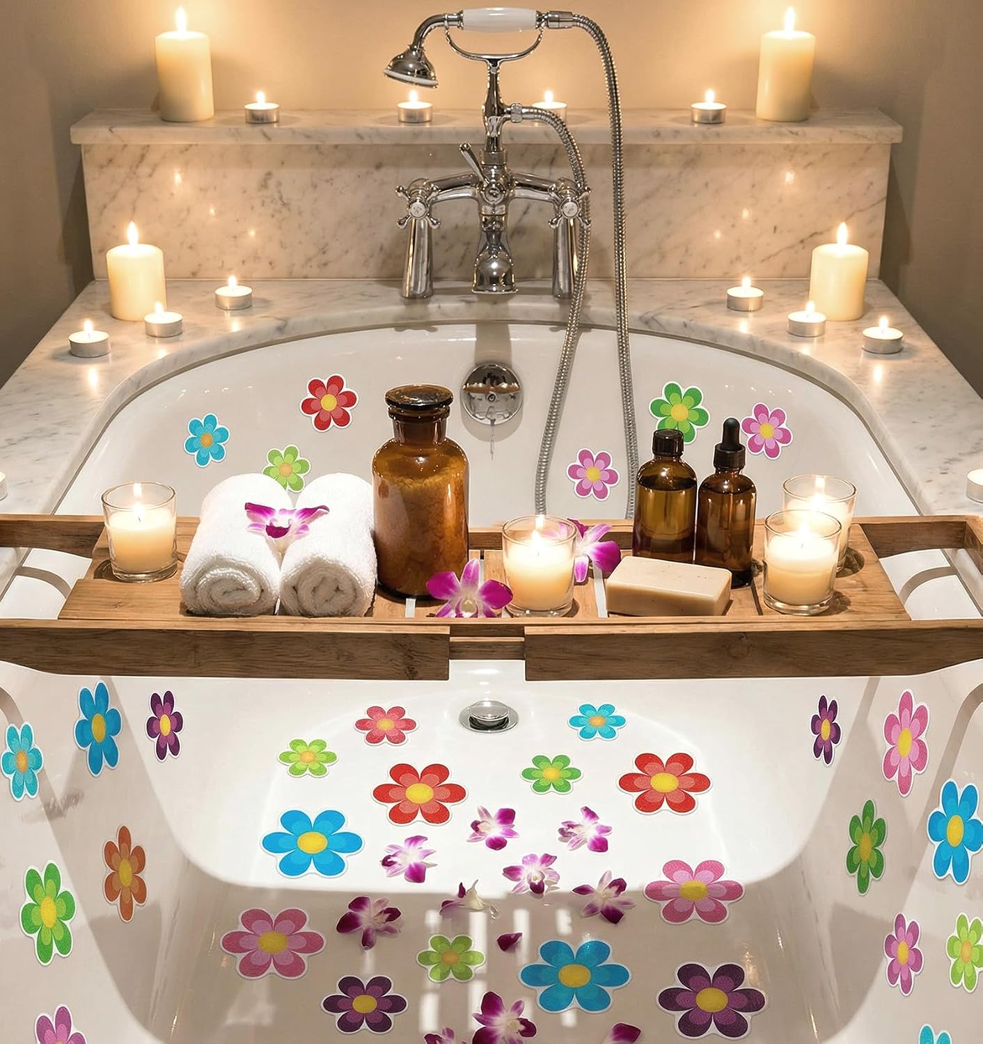 20PCS Non Slip Shower Stickers, Flower Bright Non Slip Bath Stickers for Bathroom and Other Slippery Surfaces (11.5cm and 8cm)