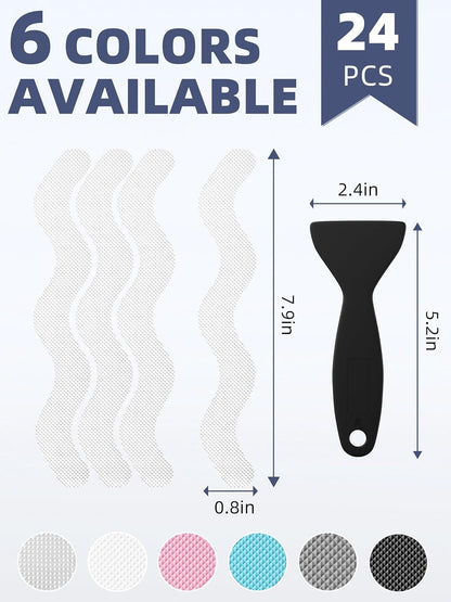 Secopad Patented Anti Slip Shower Stickers 24 PCS Safety Bathtub Strips Adhesive Decals with Premium Scraper for Bath Tub Shower Stairs