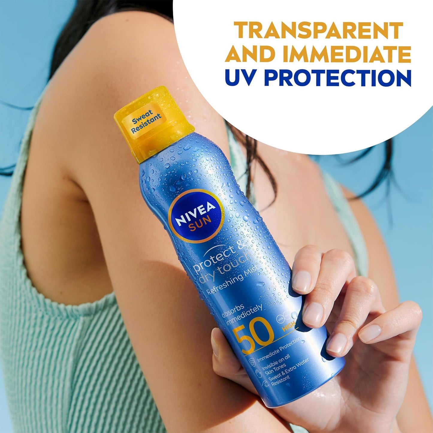NIVEA SUN Protect &amp; Dry Touch Refreshing Sun Mist Spray SPF50 (200ml), Water-Resistant Sun Spray, Immediate Protection Against UVA/UVB Rays, Sunburns and Premature Ageing (Packing May Vary)