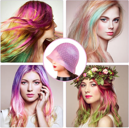 9 Pcs Highlighting Cap Kit, Highlight Kit, Streaking Cap, With Hooked Salon Hair Dyeing Comb Hair Dyeing Brush Shawl Gloves Suitable for Colored Salon Girls Hair Styling Tool