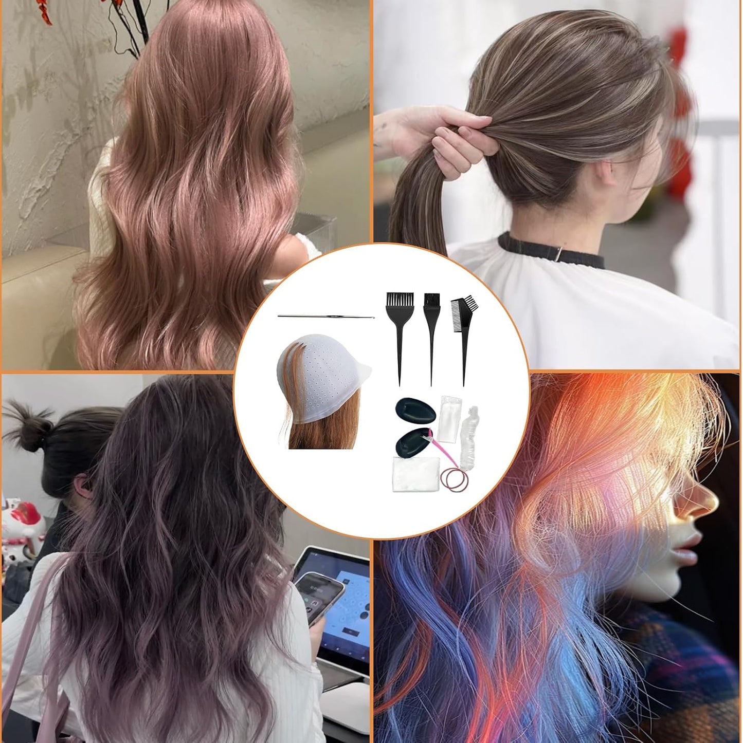 11 Pcs Set Highlighting Kit, Highlighting Cap, Hair Highlighting Kit, Highlight Cap With Hair Coloring Brushes And Needle, Frosting Cap For Color Salon Silicone Hairdressing Tools For Women Girls