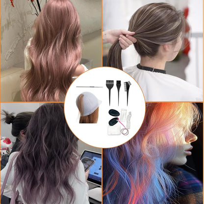 11 Pcs Set Highlighting Kit, Highlighting Cap, Hair Highlighting Kit, Highlight Cap With Hair Coloring Brushes And Needle, Frosting Cap For Color Salon Silicone Hairdressing Tools For Women Girls