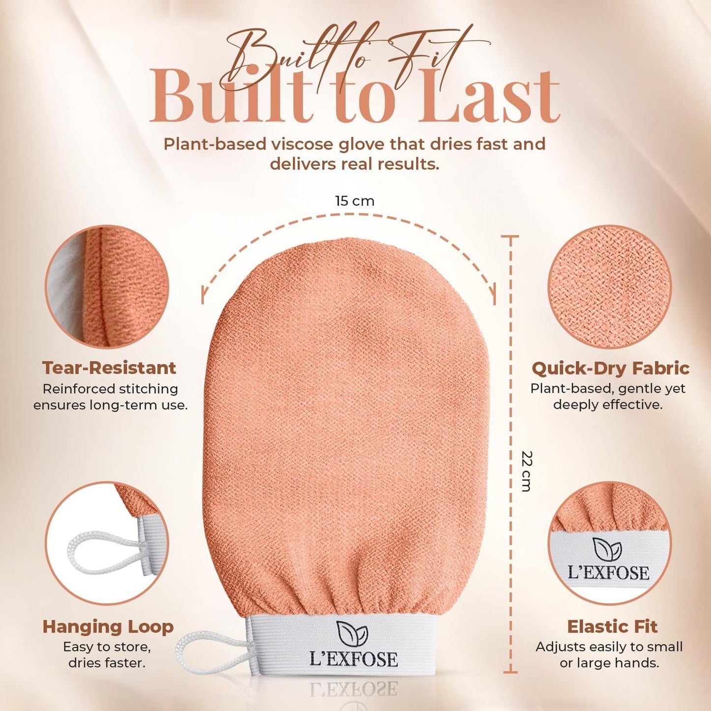 L'Exfose Kessa Hammam Deep Exfoliating Glove 2pc - Korean Exfoliating Mitt for Shower Ideal for Dead Skin Remover, Keratosis Pilaris &amp; Self-Tanning to Improve Skin Tone Made with 100% Natural Viscose
