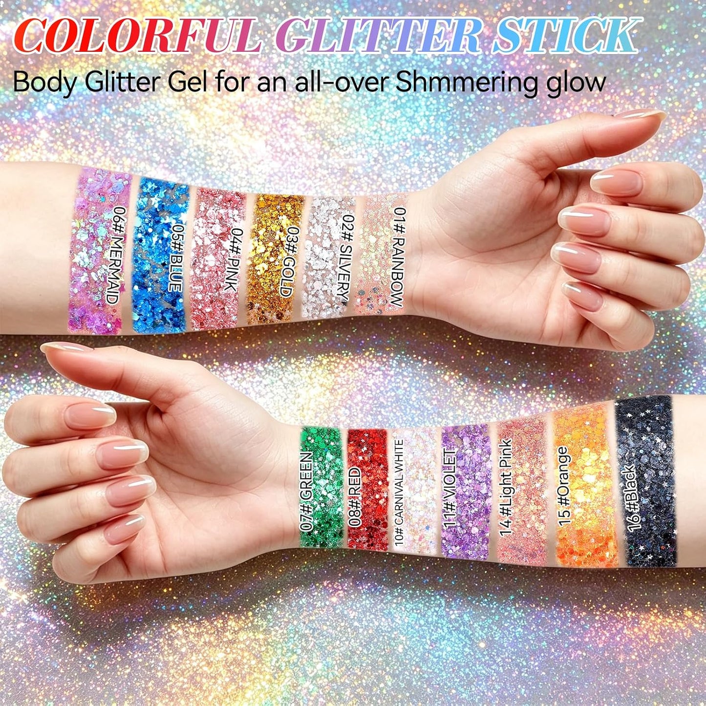 Prreal Body Glitter, Mermaid Sequins Glitter Stick Face Body Sparkling Glitters, Chunky Holographic Hair Glitters, Durable Lips Nails Festival Carnival Rave Singer Concert Halloween Makeup,#16 Black