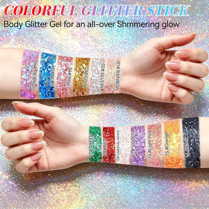 Prreal Body Glitter, Mermaid Sequins Glitter Stick Face Body Sparkling Glitters, Chunky Holographic Hair Glitters, Durable Lips Nails Festival Carnival Rave Singer Concert Halloween Makeup,#16 Black