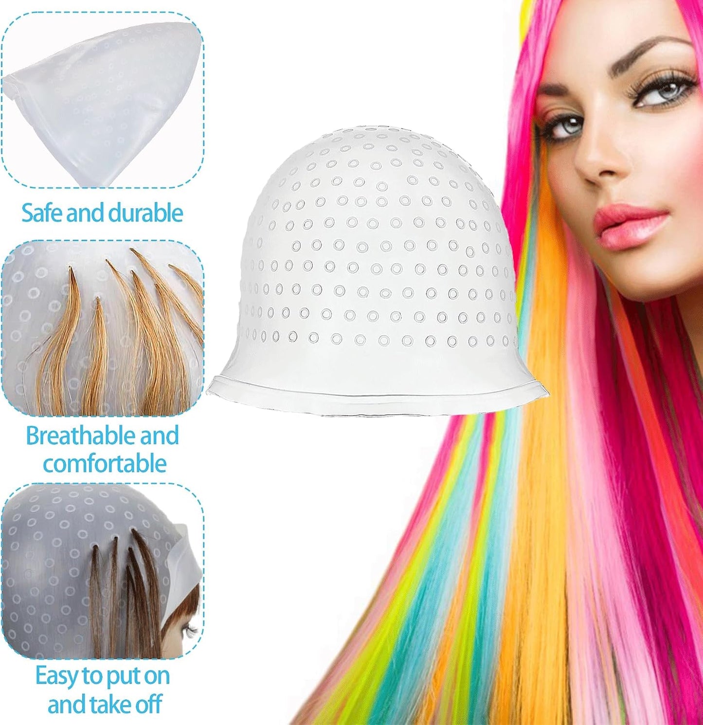 1PCS Highlight Kit - White Hair Highlighting Cap with Silicone Dye Cap, Brushes - Men &amp; Women