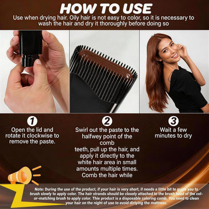 3PCS Temporary Hair Dye Comb, Waterproof Hair Color Stick, 2-In-1 Touch-Up Hair Colouring Combs for Women Men (Coffee)