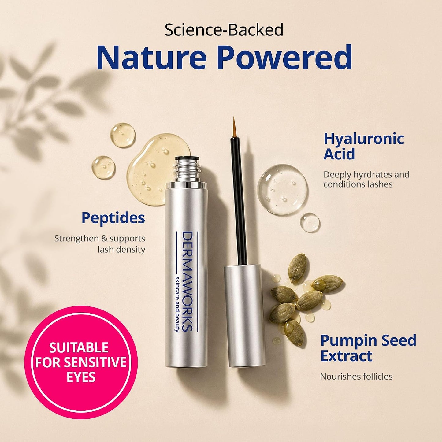 DERMAWORKS Spectaculash Lash Serum 3 ml | Eyelash Serum for Growth and Thickness | Clinically Formulated Peptide Serum, Vegan &amp; Cruelty-Free | Eyelash Growth Serum for Longer, Fuller Lashes in 60 Days
