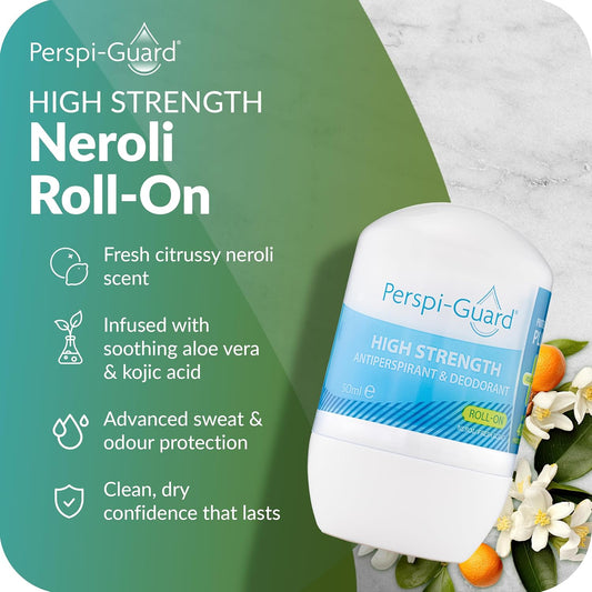 Perspi-Guard Strong Antiperspirant and Roll On Deodorant with Neroli, 48-Hour Travel Deodorant for Men and Women to Stop Sweating and Odour, 2-Pack