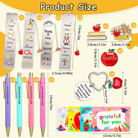 4 Set Thank You Teacher Gifts for Women Teacher Gifts with Makeup Bags Bookmarks Keychain Pens Brooch Thank You Cards, End of Year Gifts for Teacher,Teaching Assistant,Nursery Teacher.