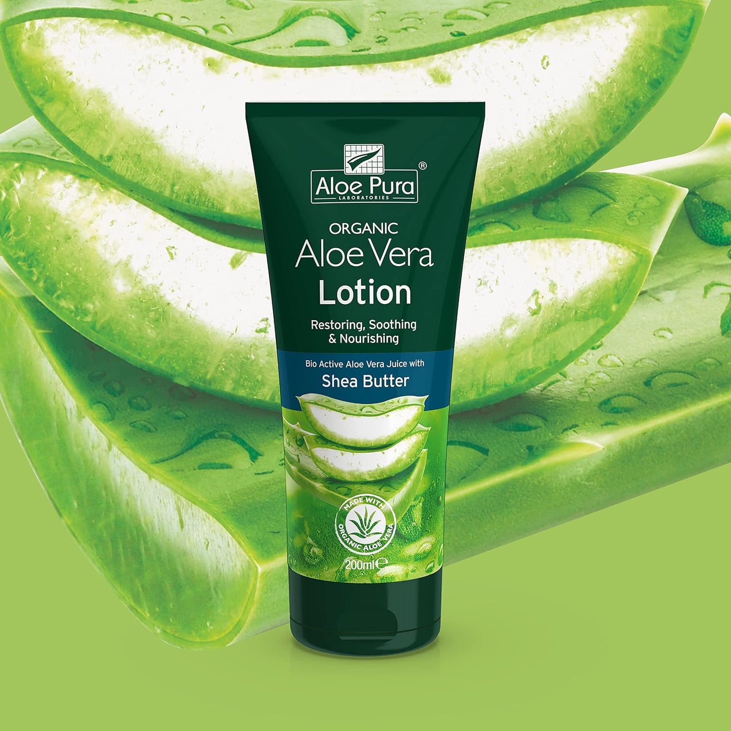 Aloe Pura Organic Aloe Vera Lotion, Natural, Vegetarian, Cruelty Free, Paraben &amp; SLS Free, Soothing, Moisturising, 200 ml