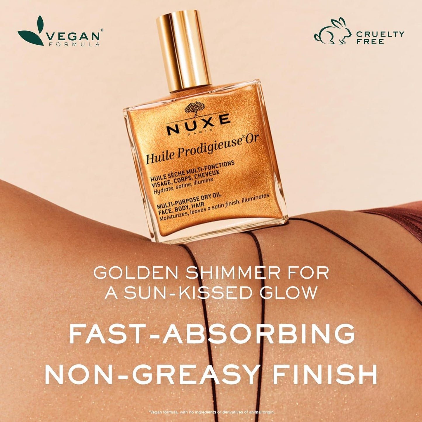 Nuxe Huile Prodigieuse Shimmering Dry Oil, Gold-Flecked Dry Oil, Illuminates &amp; Softens Face, Body &amp; Hair, Multi-Purpose Nourishment, Vegan Formula