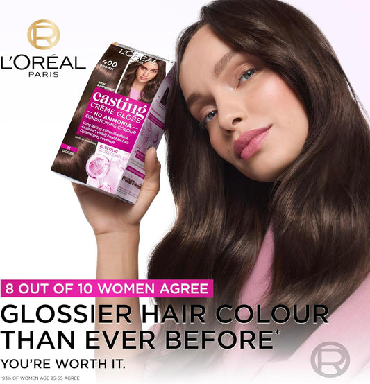 L'Oréal Paris Casting Crème Gloss, Semi-Permanent Hair Dye, Radiant &amp; Natural Colour, Shade: 400 Dark Brown