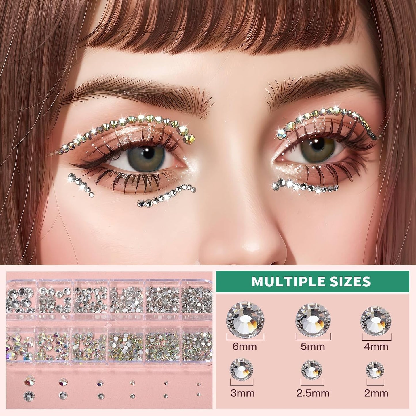 Teenitor Body Glitter with Skin Glue Set, 4 Bottle Face Glitter Makeup &amp; 2 Box Face Gems for Women, Iridescent White Body Glitter Face Glue for Rhinestones for Makeup, Nail Gems with Wax Pencil