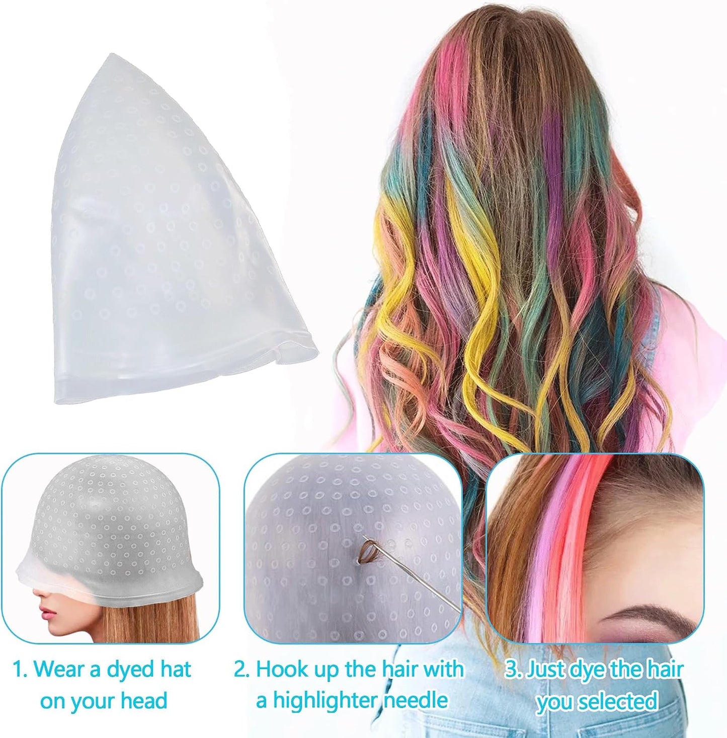 1PCS Highlight Kit - White Hair Highlighting Cap with Silicone Dye Cap, Brushes - Men &amp; Women