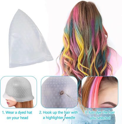 1PCS Highlight Kit - White Hair Highlighting Cap with Silicone Dye Cap, Brushes - Men &amp; Women