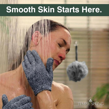 Temple Spring Exfoliating Glove, Carbonized Rayon Bamboo Body Scrubber, Loofah Exfoliating Mitt, Shower Scrubber Wash Cloth, Body Exfoliator Scrub, Loofa Shower Gloves Bath Sponge - Grey