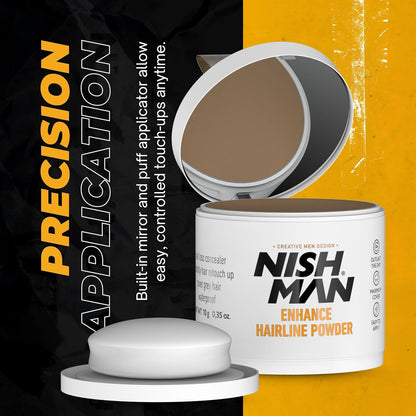 NISHMAN Enhance Hairline Powder – Light Brown 10g – Hairline Filler for Men – Conceals Hair Gaps and Thinning Areas – Adds Natural Density and Sharp Definition – Lightweight, Smudge-Free Formula